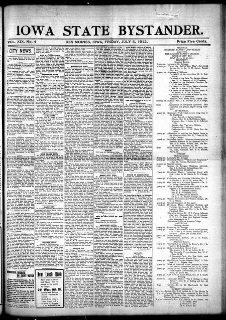 Iowa state bystander. volume 19, issue 4, July 05, 1912