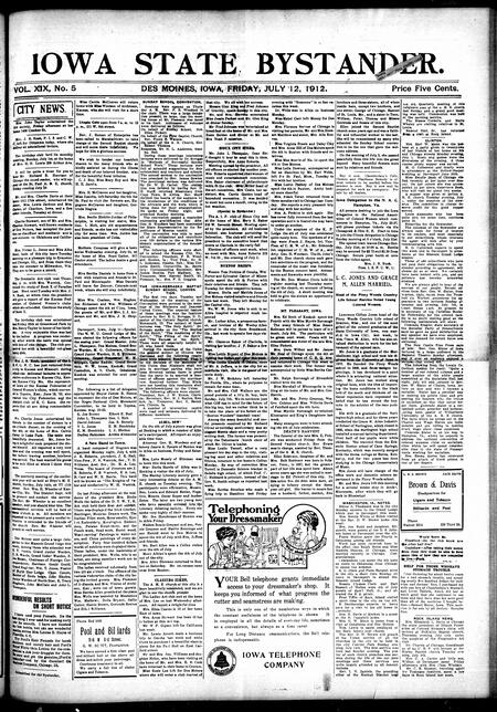 Iowa state bystander. volume 19, issue 5, July 12, 1912