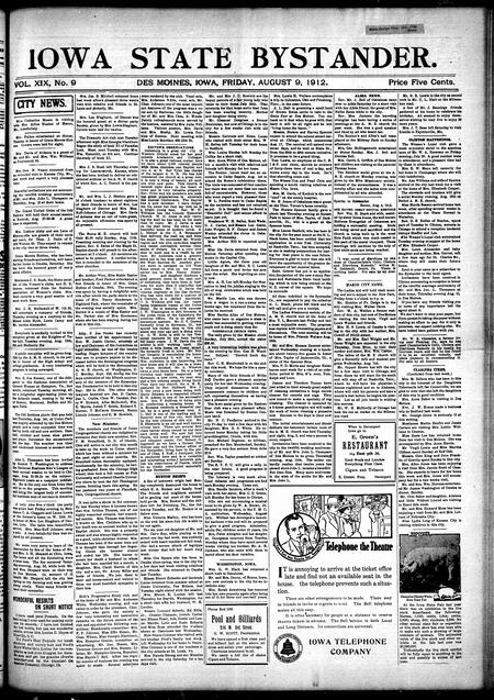 Iowa state bystander. volume 19, issue 9, August 09, 1912