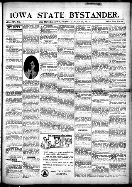 Iowa state bystander. volume 19, issue 11, August 23, 1912