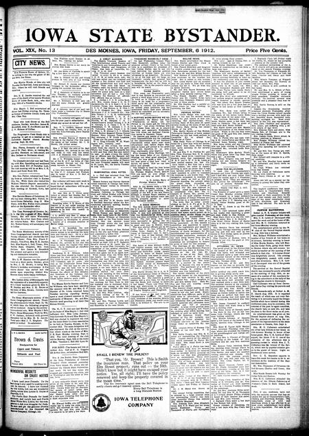 Iowa state bystander. volume 19, issue 13, September 06, 1912