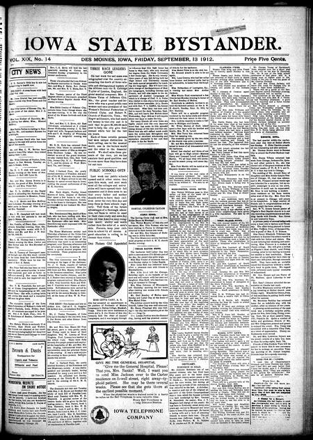Iowa state bystander. volume 19, issue 14, September 13, 1912