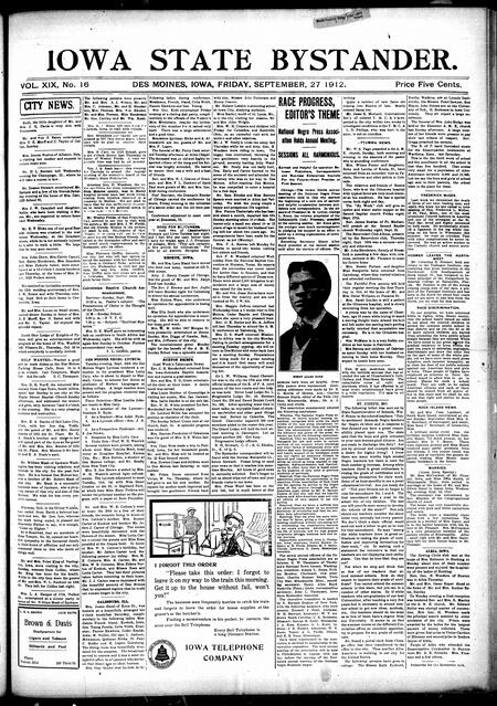 Iowa state bystander. volume 19, issue 16, September 27, 1912