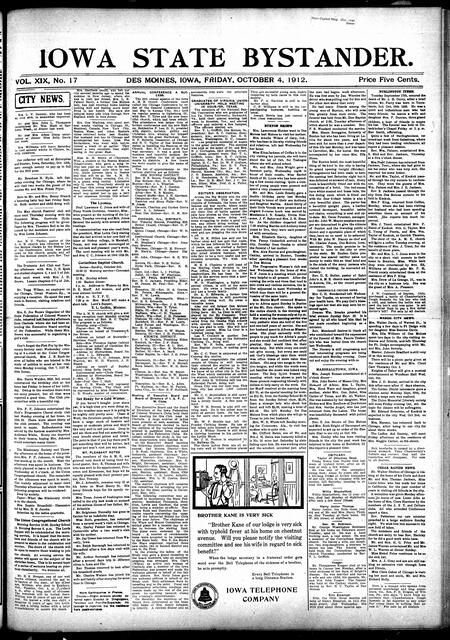 Iowa state bystander. volume 19, issue 17, October 04, 1912
