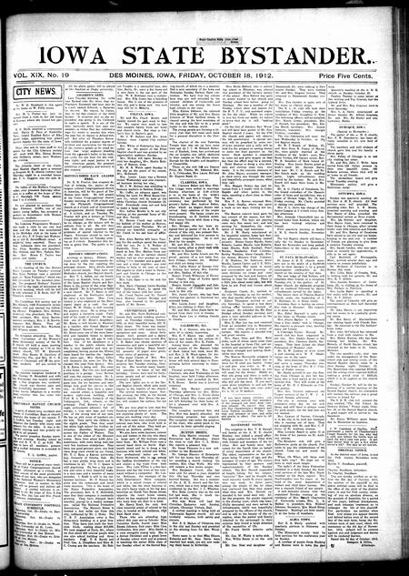 Iowa state bystander. volume 19, issue 19, October 18, 1912