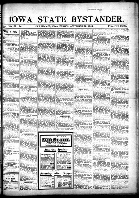 Iowa state bystander. volume 19, issue 24, November 22, 1912