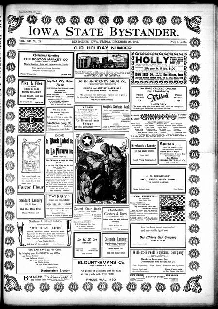 Iowa state bystander. volume 19, issue 28, December 20, 1912