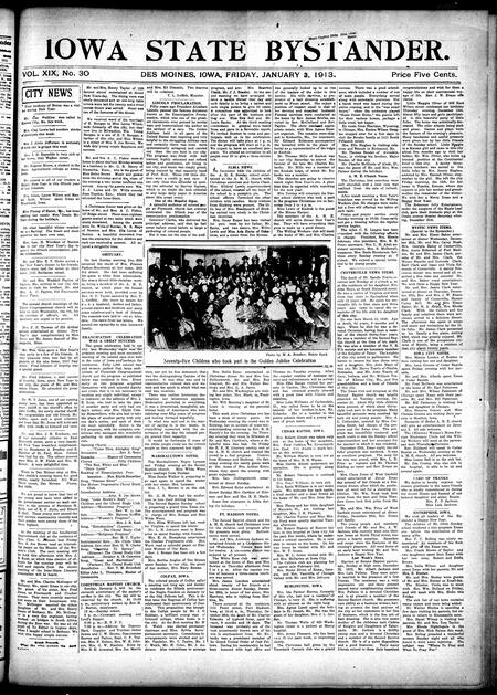 Iowa state bystander. volume 19, number 30, January 03, 1913