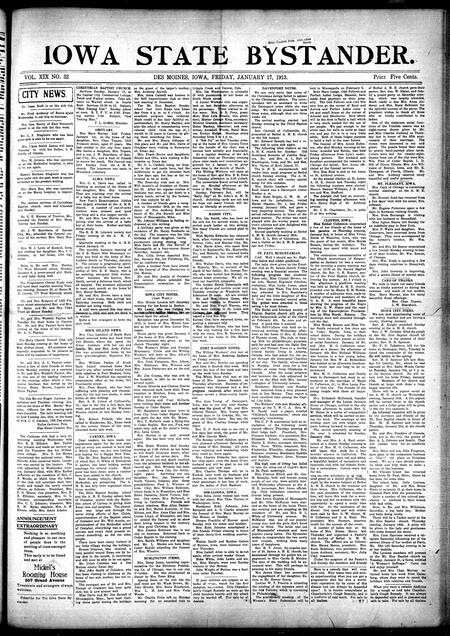 Iowa state bystander. volume 19, number 32, January 17, 1913