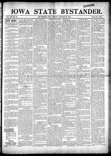Iowa state bystander. volume 19, number 33, January 24, 1913