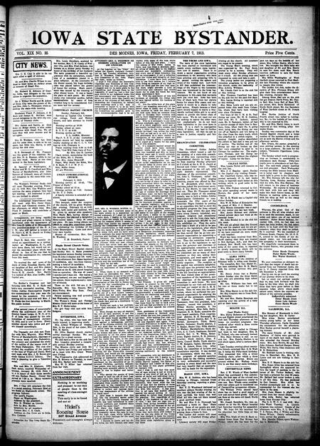 Iowa state bystander. volume 19, number 35, February 07, 1913