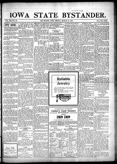 Iowa state bystander. volume 19, number 40, March 14, 1913