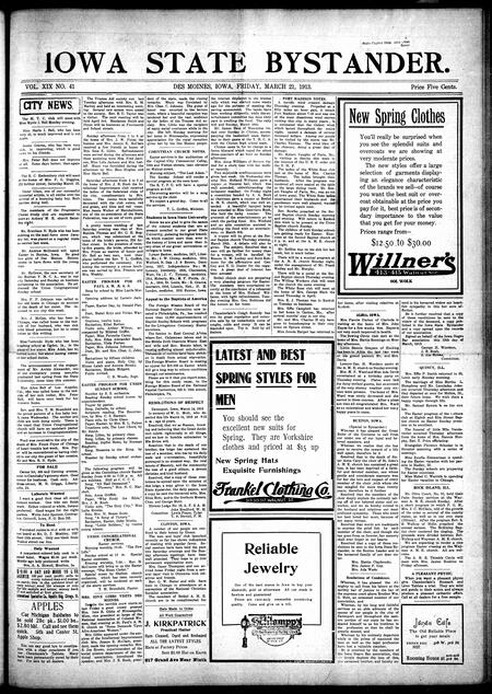 Iowa state bystander. volume 19, number 41, March 21, 1913