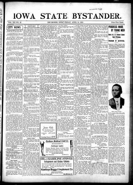 Iowa state bystander. volume 19, number 45, April 18, 1913