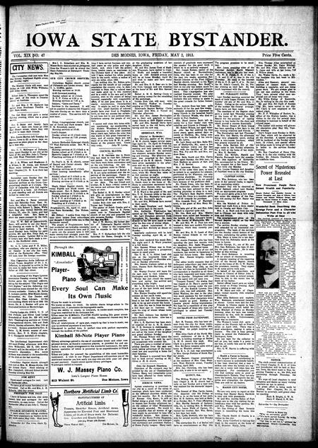 Iowa state bystander. volume 19, number 47, May 02, 1913