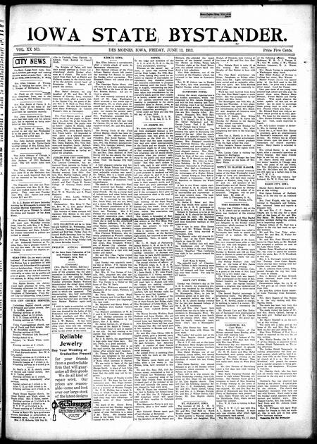 Iowa state bystander. volume 20, number 01, June 13, 1913