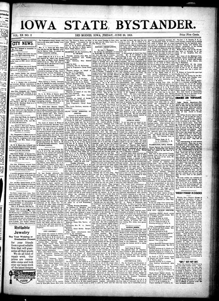 Iowa state bystander. volume 20, number 02, June 20, 1913