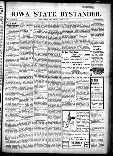 Iowa state bystander. volume 20, number 03, June 27, 1913