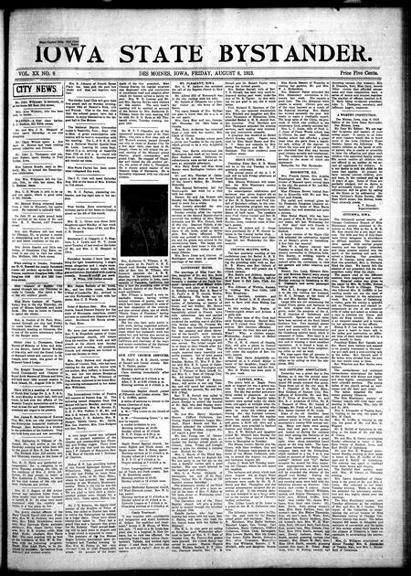 Iowa state bystander. volume 20, number 08, August 08, 1913