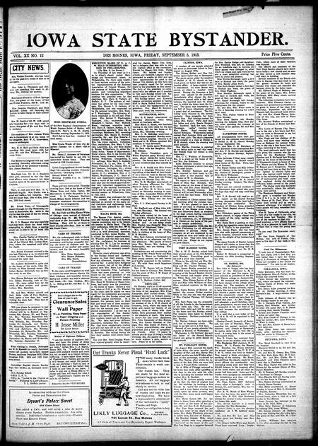 Iowa state bystander. volume 20, number 12, September 05, 1913