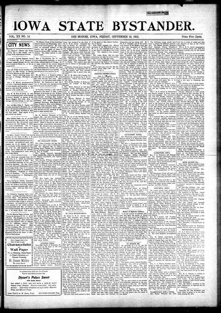 Iowa state bystander. volume 20, number 14, September 19, 1913