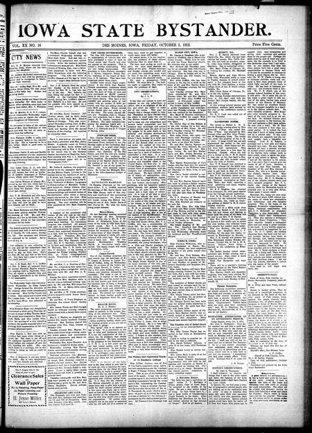 Iowa state bystander. volume 20, number 16, October 03, 1913