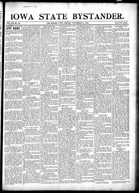 Iowa state bystander. volume 20, number 22, November 14, 1913