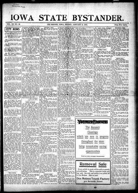 Iowa state bystander. volume 20, number 29, January 09, 1914