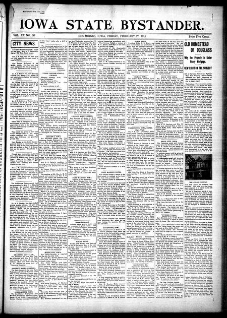 Iowa state bystander. volume 20, number 36, February 27, 1914