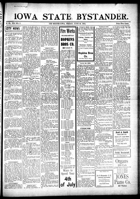 Iowa state bystander. volume 21, number 02, June 26, 1914