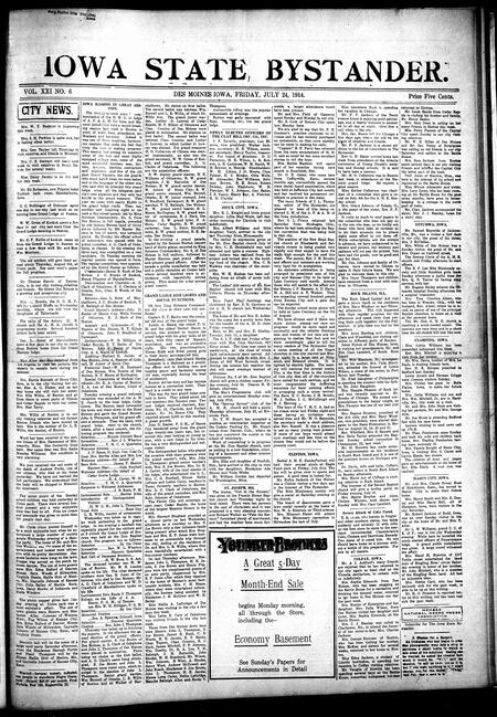 Iowa state bystander. volume 21, number 06, July 24, 1914