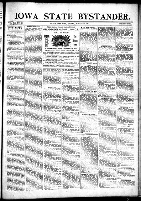 Iowa state bystander. volume 21, number 10, August 21, 1914