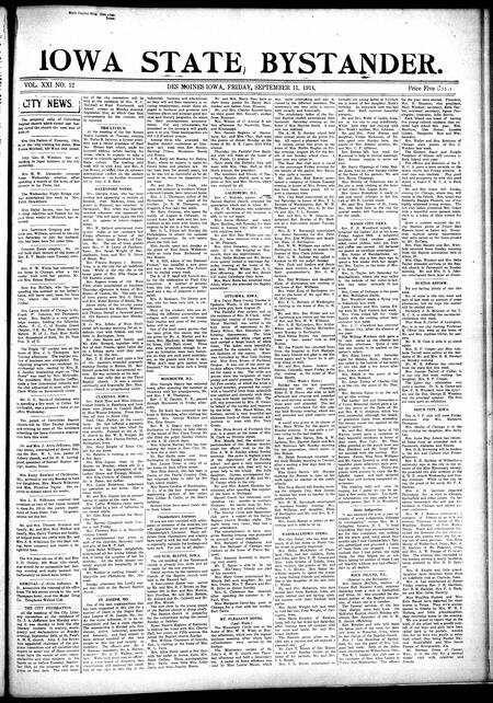 Iowa state bystander. volume 21, number 12, September 11, 1914