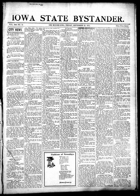 Iowa state bystander. volume 21, number 14, September 25, 1914