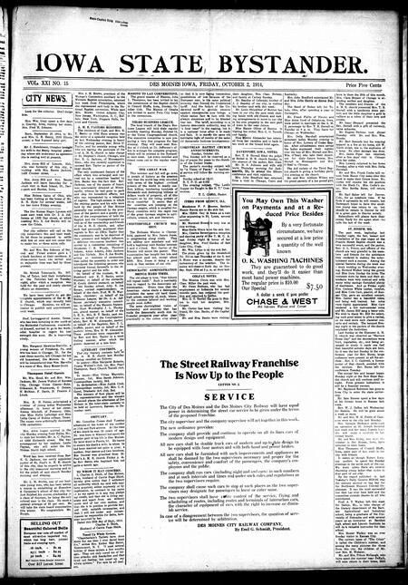 Iowa state bystander. volume 21, number 15, October 02, 1914