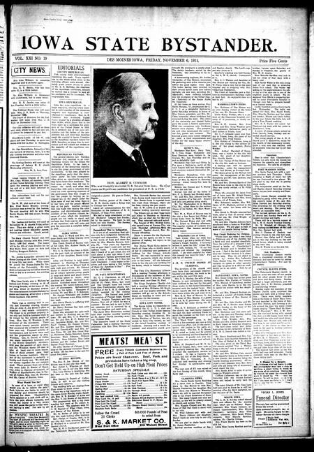Iowa state bystander. volume 21, number 19, November 06, 1914