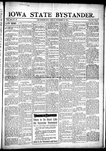 Iowa state bystander. volume 21, number 20, November 13, 1914