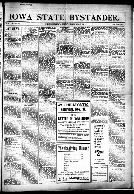 Iowa state bystander. volume 21, number 21, November 20, 1914