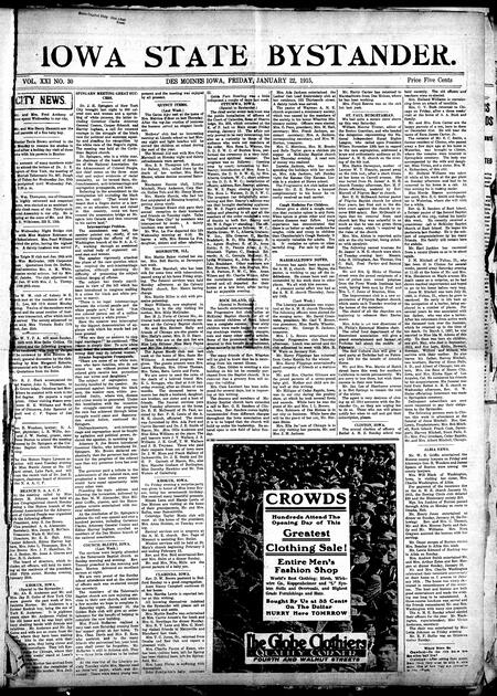 Iowa state bystander. volume 22, number 30, January 22, 1915