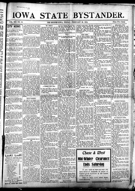 Iowa state bystander. volume 22, number 35, February 26, 1915