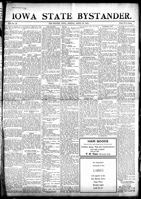 Iowa state bystander. volume 22, number 44, April 30, 1915