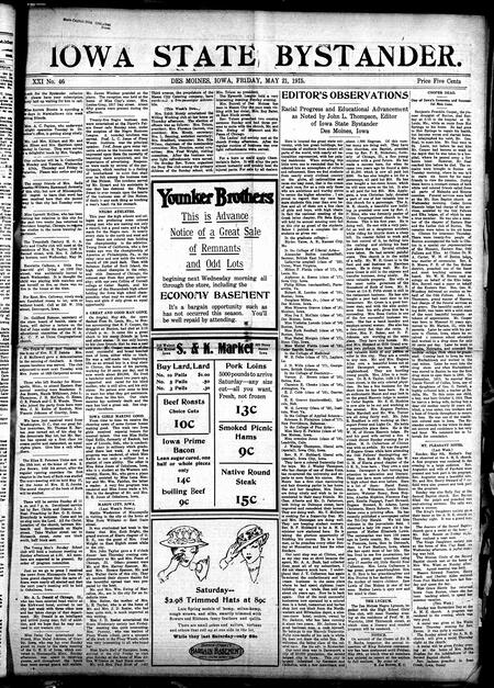Iowa state bystander. volume 22, number 47, May 21, 1915