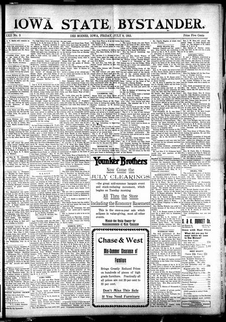 Iowa state bystander. volume 22, number 3, July 9, 1915