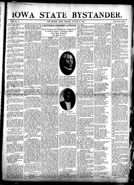 Iowa state bystander. volume 22, number 7, August 6, 1915