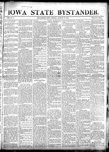 Iowa state bystander. volume 22, number 8, August 13, 1915