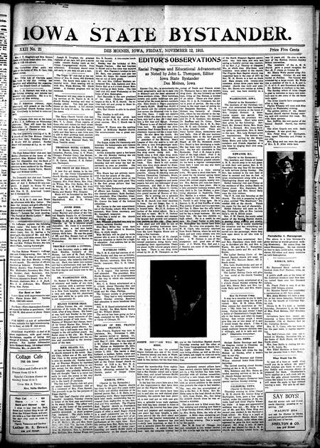 Iowa state bystander. volume 22, number 21, November 12, 1915