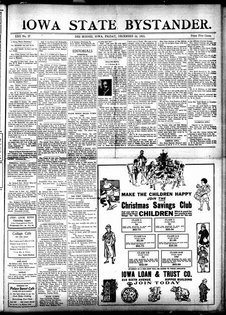 Iowa state bystander. volume 22, number 27, December 24, 1915