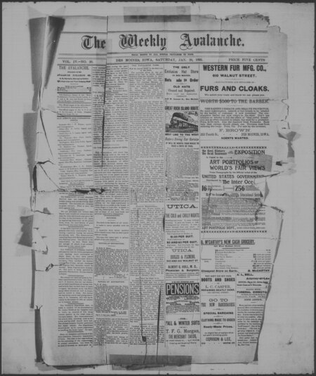 Weekly avalanche. volume 4, number 20, January 1, 1893
