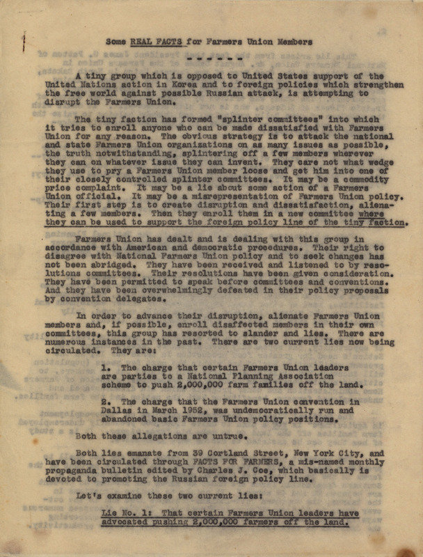 Statement by the Waterloo Group regarding the Iowa Farmers Union meeting that took place in Waterloo, Iowa, on June 28, 1952.