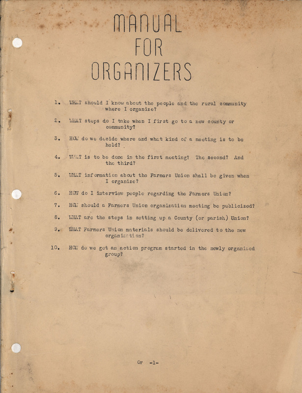 Guidebook on how to recruit members and organize new groups of the Iowa Farmers Union.